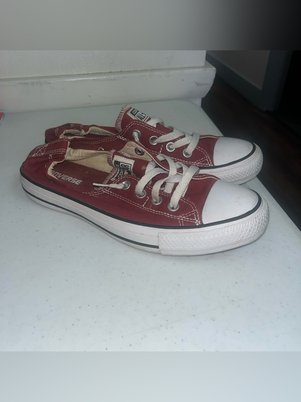 Converse Chuck Taylor All Star Shoreline Slip On Brick Red Black White Womens 10